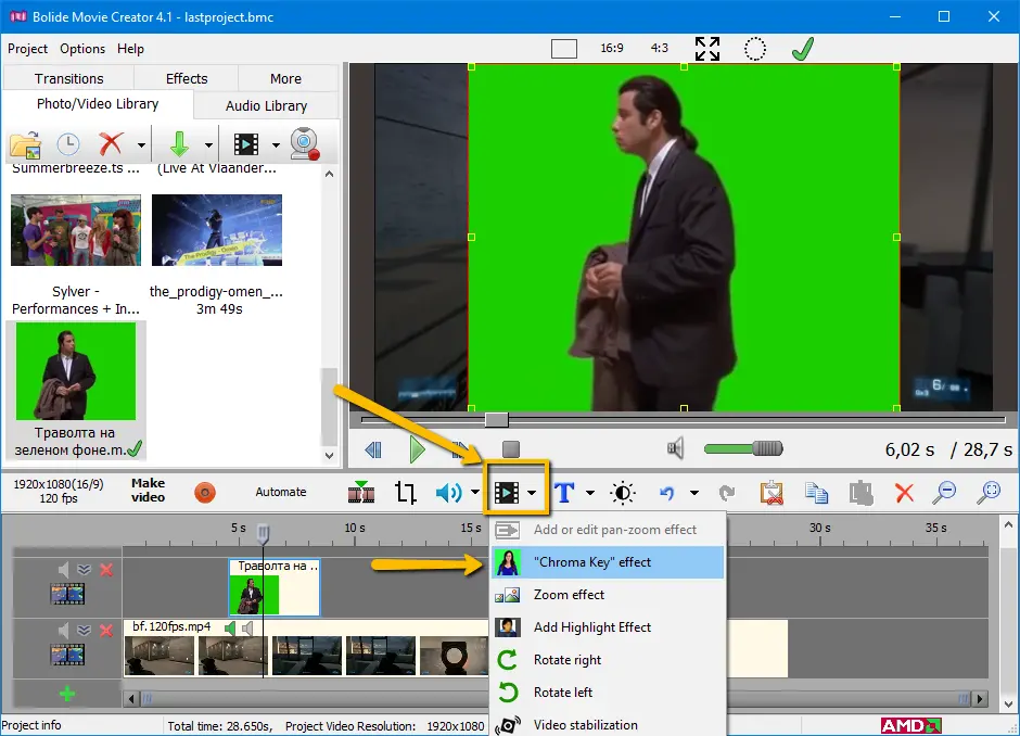 Using Chromakey in Bolide Movie Creator