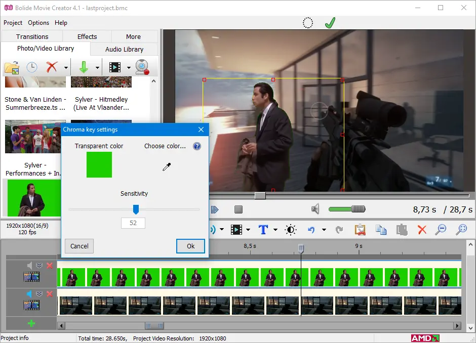 Chromakey settings in Bolide Movie Creator
