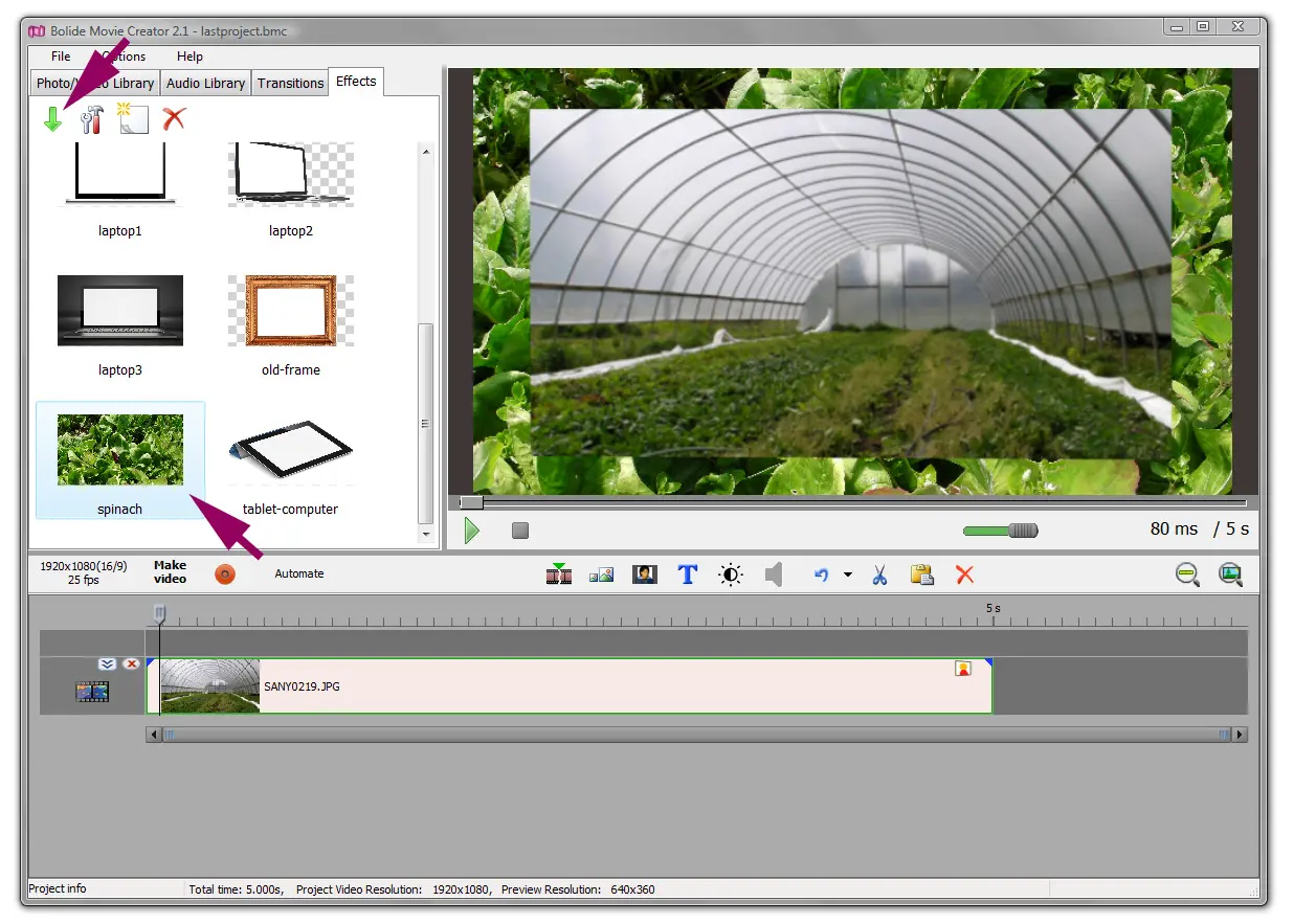 virtual screen effect in Bolide Movie Creator